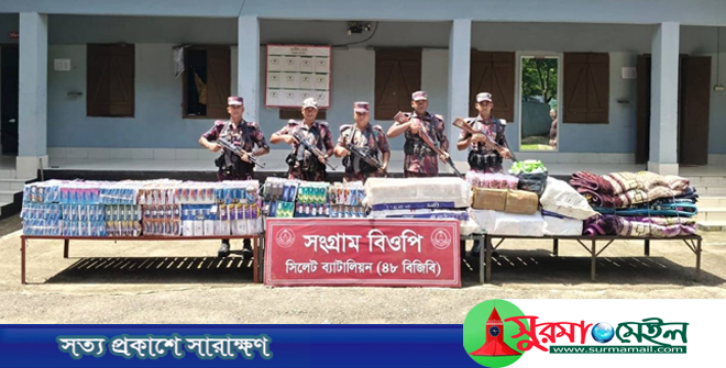 সিলেট সীমান্তে সাড়ে ৭ কোটি টাকার চোরাই পণ্য জব্দ
