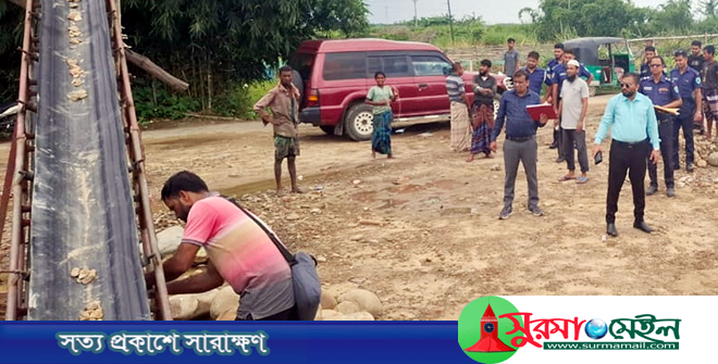 কানাইঘাটে পাথর ভাঙ্গার ক্রাশার মেশিন ধ্বংস